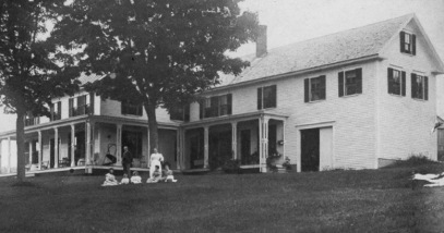 Sunny Side Farm as it looked 100 years ago. The folks living here planted Maple trees in their yard, along the driveway, and perhaps on either side of Old Milford and Purgatory Roads which the grand porch overlooks.